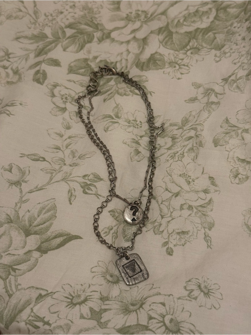 Guess Silver-Tone Layered Padlock and Tag Charm Necklace